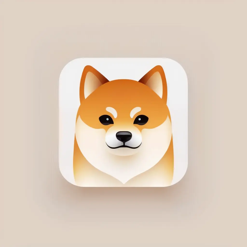 squared with round edges mobile app logo design, flat vector app icon of a cute shiba inu face, minimalistic, white background